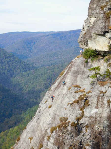 Climbers nearing the top of the 2nd pitch