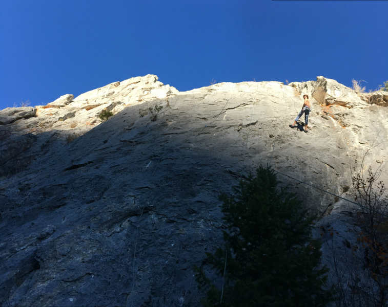 Michael cleaning on an unknown climb (to us, could not find route name). Awesome Limestone sport routes, long and sustained.