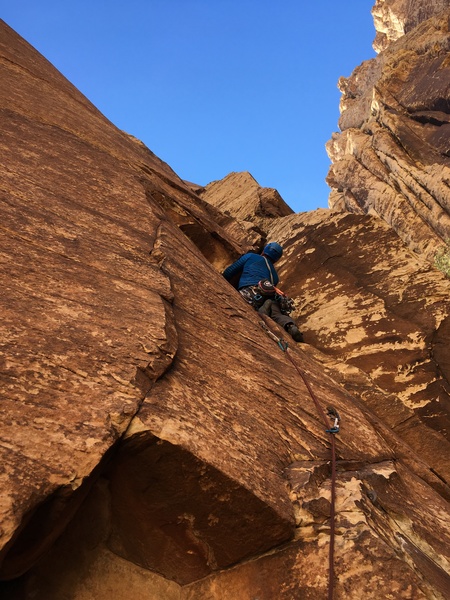Erik climbing after the P2 crux