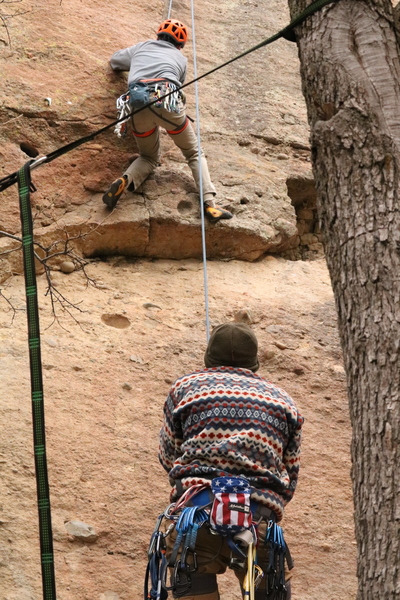 Resting after a fall on the crux portion.