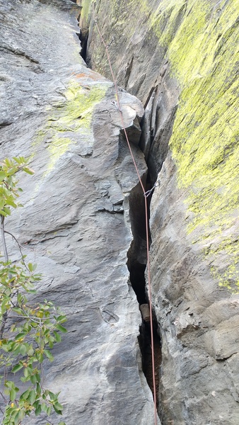 The bolted wide crack at the bottom of the route.