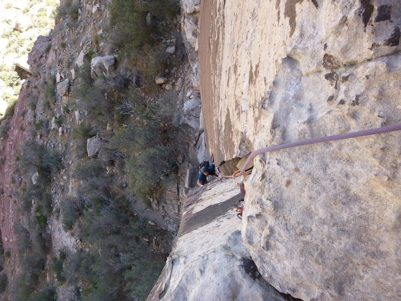 My good friend having fun on pitch 1 of Triassic Sands