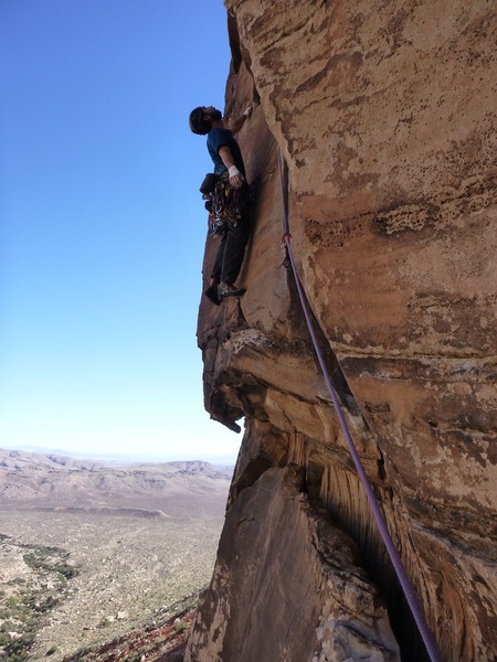 Keith sending the crux of Triassic Sands