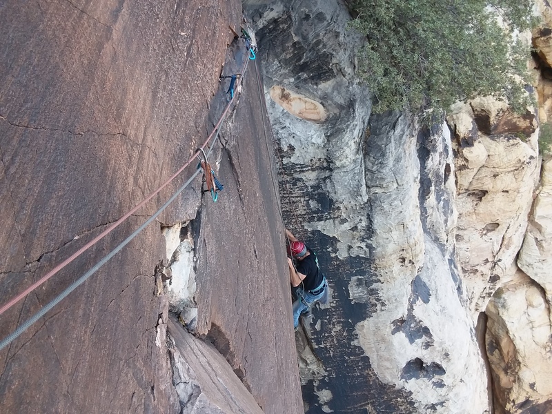 Coming up the right side of the chimney before the hand traverse