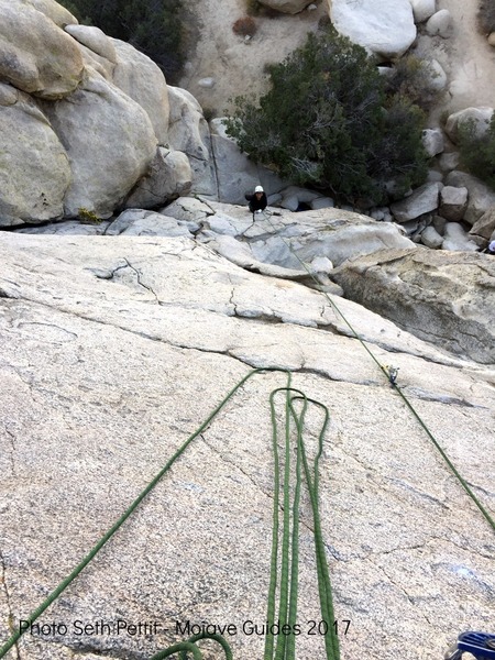View from the bolted rap anchor. Me coming up Easy Day. Super fun finger crack on this route.