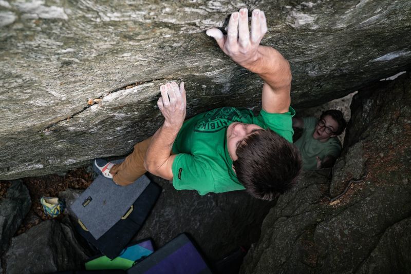 This is the most committing move of the climb for me because I wasn't able to get my left hand on the best part of the hold from the lock off.