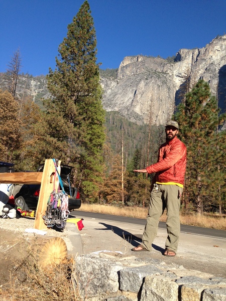 Jonathan pointing out the wall only looks this big from here and how the rack is much to large!!;)