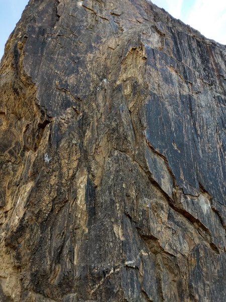 Better view of the arete feature the climb follows.