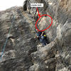Jojo on his second outdoor climb, I have circled the loose rock to watch out for
