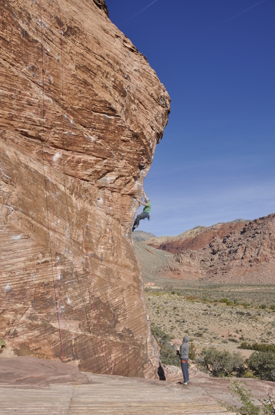 Climber on Caustic Cock, Cannibal Crag