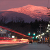 First light on Mt. Washington, as seen from 18 air-miles away in North Conway village.