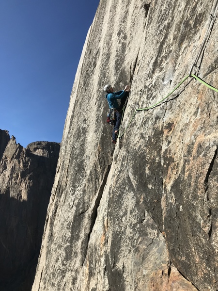 The Kerry Gunther crux traverse. I'm just shy of 5'8" and was just able to reach the crux hold to make the moves. My partner is a little shorter and couldn't reach the crux crimp. He ended up finding an alternate low traverse when following the pitch. He felt it also clocked in around 5.12+.
