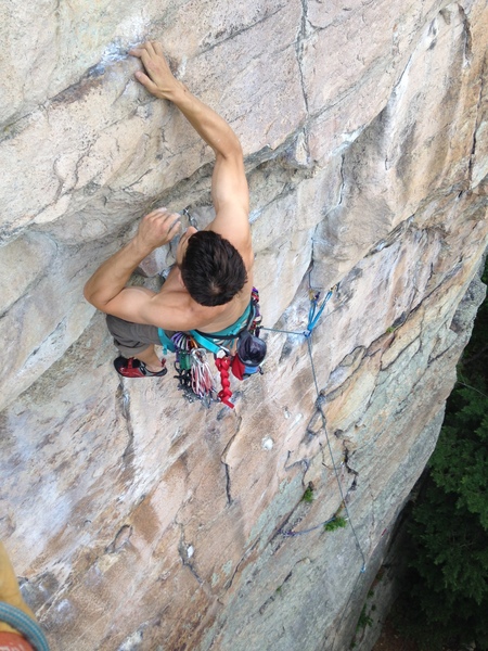 Happy to have gear near by on the crux of Graveyard Shift!
