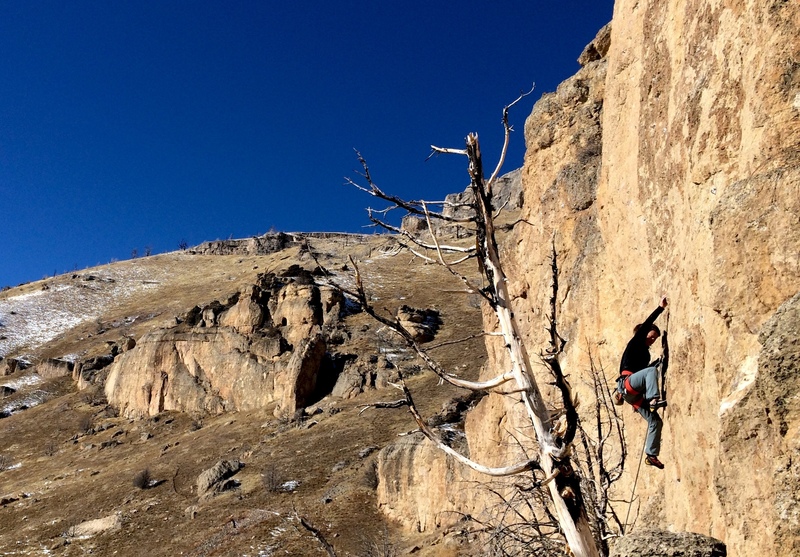 Shannon finding the small feet in the first half of the climb