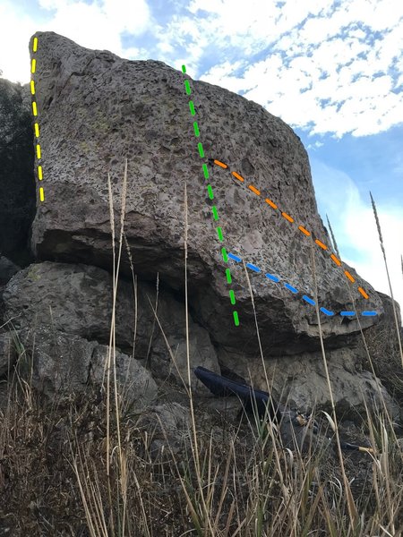 Yellow is Thriller V3 R
<br>
Green is Jaguarundi V5
<br>
Blue is Sacred Space V5/6
<br>
Orange is Assault on the Control Room V2
