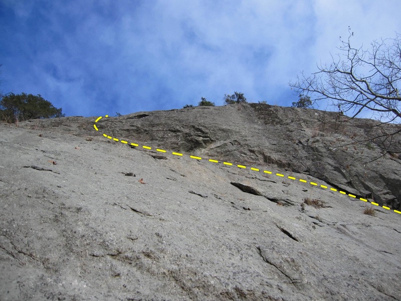 Traverse left under the headwall then up to the trees.