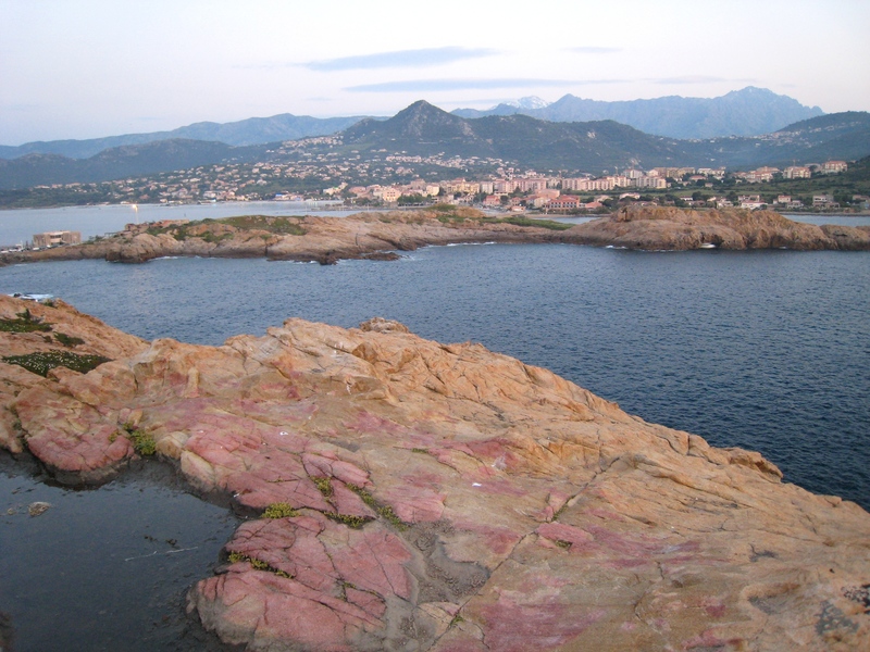 Looking from the Les Iles back to L'Île-Rousse. Great pink and orange granite!