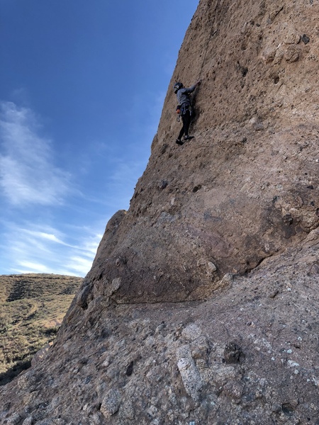 Approaching the crux. A high foot allows you to step high for a pocket.