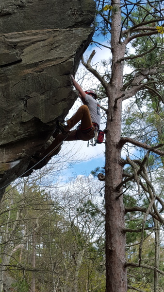 Climbing up the easy arete
