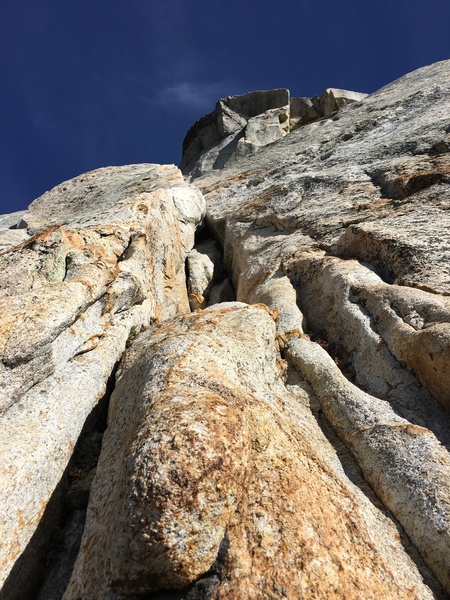 Looking up from the base of Pitch 1. Jensen’s Jaunt.