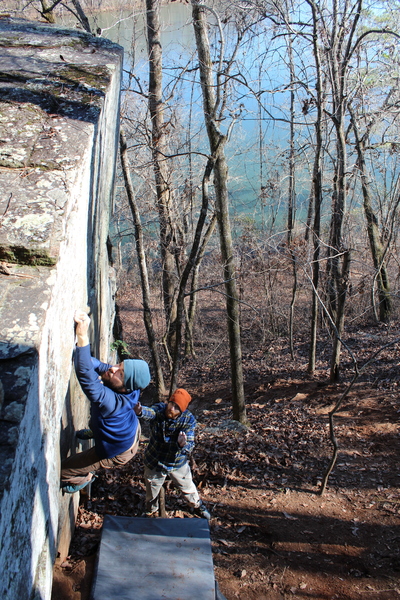 Nolan Fulton vetos the crescent crimp and gives the slopey crimp a go on...
<br>
<br>
The Crescent(V4) B
<br>
Cherokee Bluffs, Alabama
<br>
Photo Credit: Eduardo Ramirez
