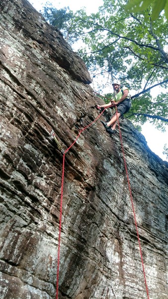 Rapping down the line to clean the protection