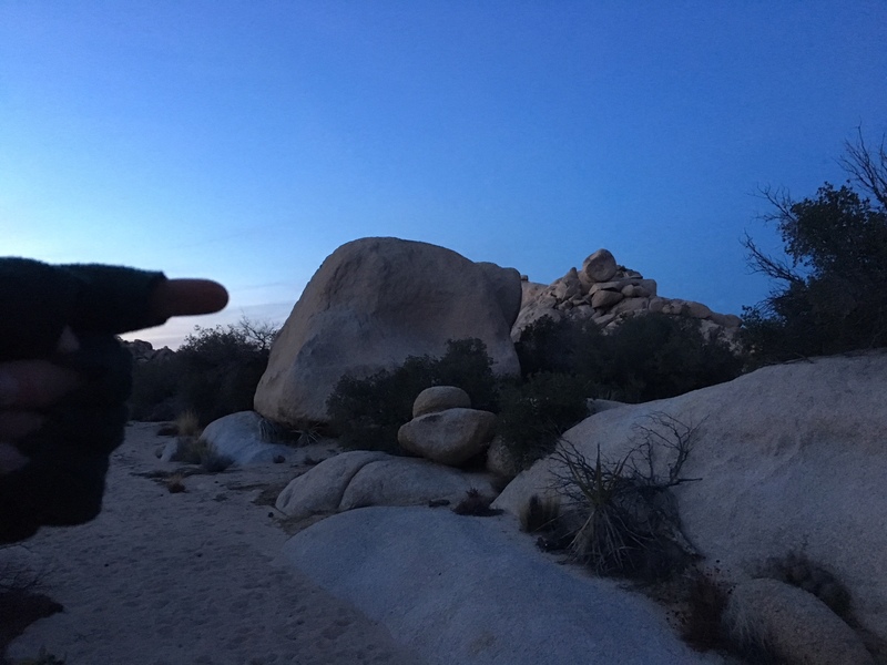 You'll see this rock (GO RIGHT) if you are coming from the south (the main approach from wonderland valley). If you are east of the astro domes and west of surprise rock and freak brothers dome, keep heading north, see this rock, go Right after passing it to head east to get to elephant arches and inaguron dome.
