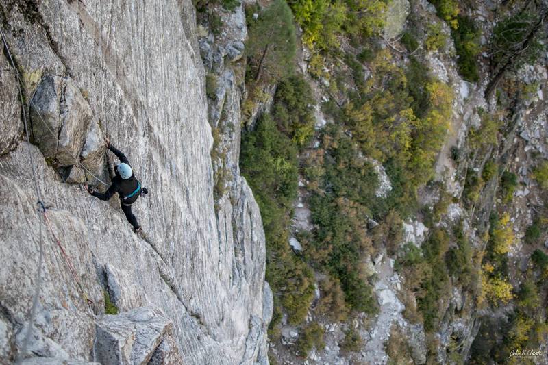 First pitch of The Gamoke from the Hospital corner belay. Bit of a sketchy traverse at the top.