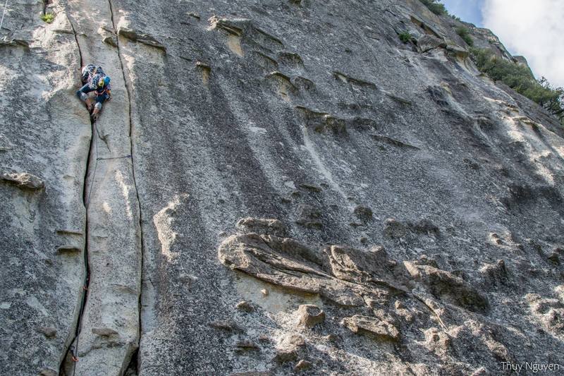 One of many ways to climb Knob Job. It's really nice to have perfect hands and a parallel finger crack to protect in and keep the rope out of the way.