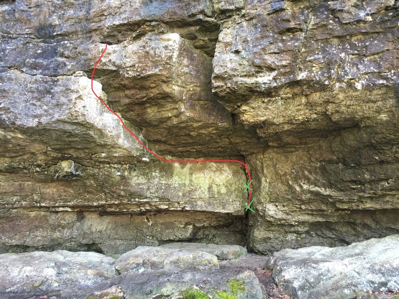 Green marks the start holds. Finish at the end of the red line.