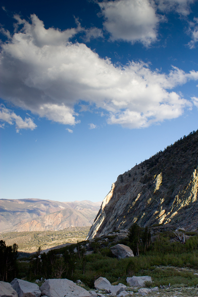 The Creek Boulder across McGee creek with the edge of the Mountain Light wall in the distance.