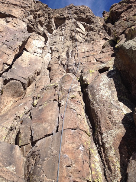 A good view of the route, shown by the rope.