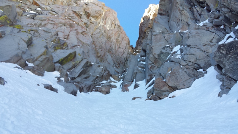 Looking up at the first rock step. In years with heavy snowfall, this may be completely covered.