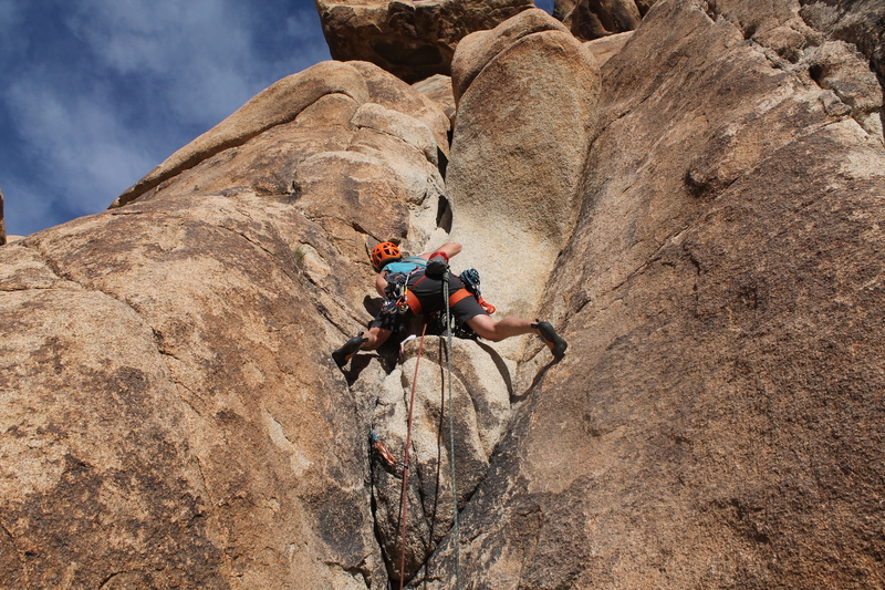 Nick stemming for higher ground above the crux.