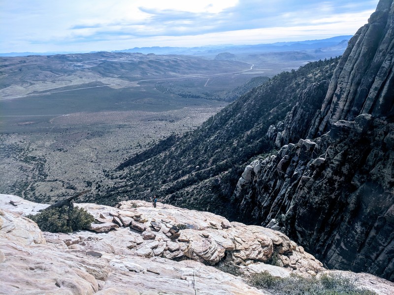 Looking down on the easy scramble from the top of MysterZ