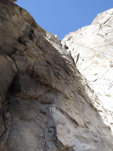Rope at top of route; rap the descent gully