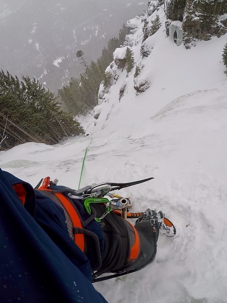 Looking down from the second rappel. We climbed it in 2 pitches with 2 rappels.