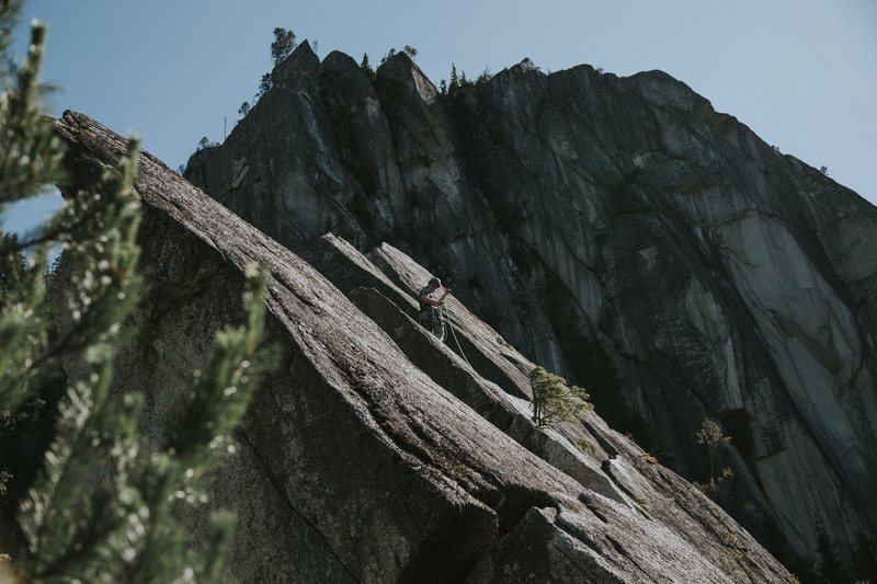 Daniel, feeling psyched on the exposure of the Acrophobes. You can see the rest of the route in the distance.