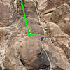 This is the variation as depicted in Joshua Tree Rock Climbs: the 3000 best routes and boulder problems guide book by Robert Miramontes.<br>
Highly recommended route to climb. <br>
Walk off down the back.