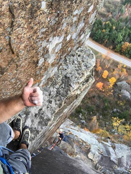 My partner, Eric looking down at me on the 4th pitch dihedral. Definitely the crux of the entire route.