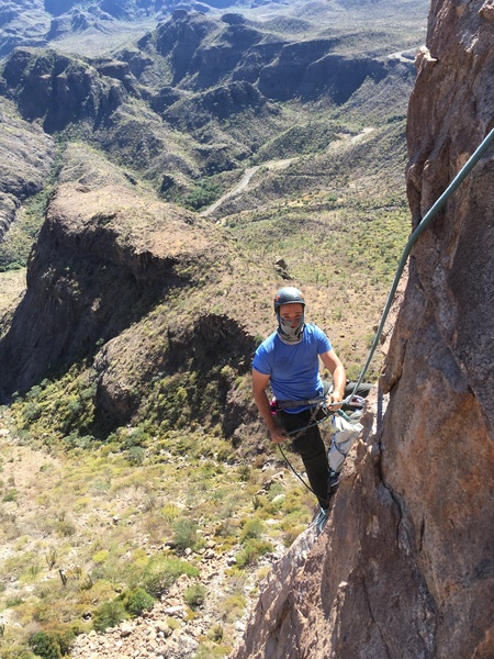Sebastian on first ascent of Tarantula
<br>
Baja