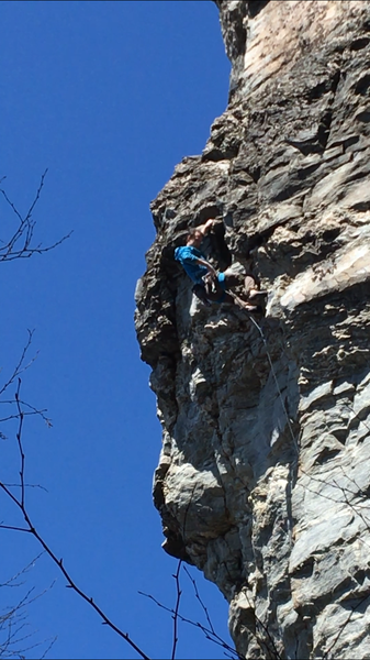 Neil Rankin on the upper crux section of Edge of Fire