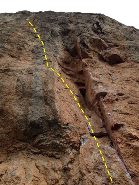 Llet de boja take off left of the corner system. The climber in the picture is on Se m'apaga la baldufa.