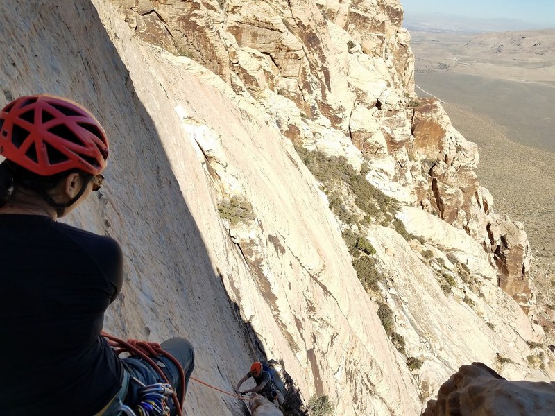 Kay belaying me up pitch 2 of Solar Slab.
<br>
02/17/2018 Photo taken by Brian.