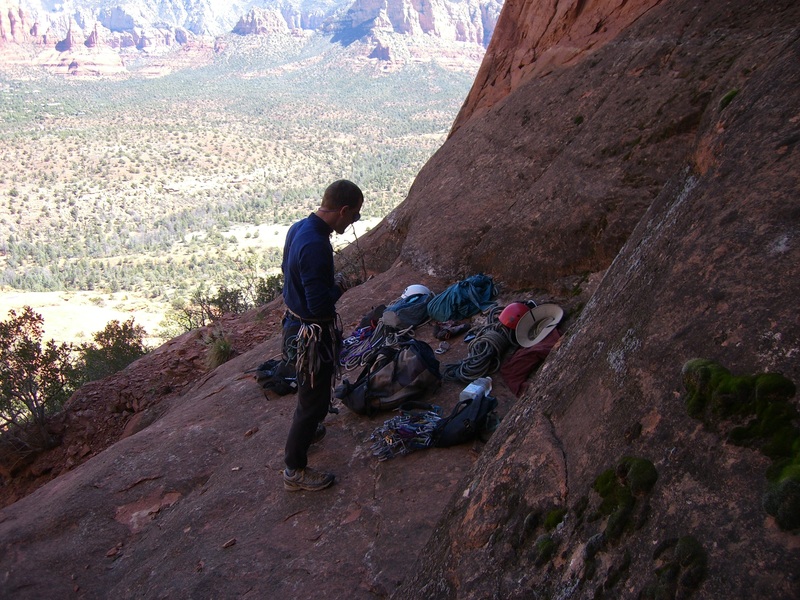 Tom sussing out the equipment for the Pirate and slackline rig to the Mace.