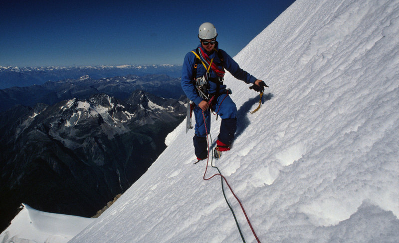 Dale Navish arriving at the Kain Shoulder from the south.