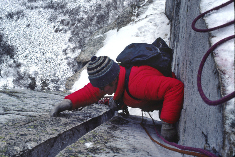 Dave Walters just below the 'Pipe' on a winter ascent of the 'WG' in 1980.