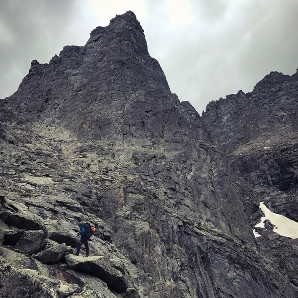 Sharkstooth looking quite ominous. Finished the climb right as a storm moved in.