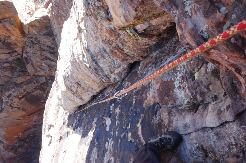 Pitch 7, the only fully trad pitch on the route.