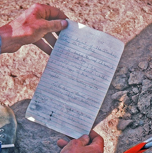 Summit register as we found it when we climbed Standing Rock in 1987.